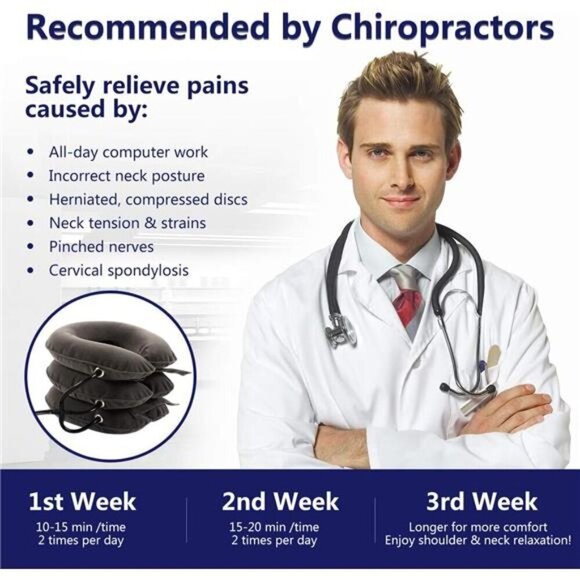 Inflatable Cervical Neck Traction Device Pain Relief Adjustable Support Brace - Picture 3 of 7